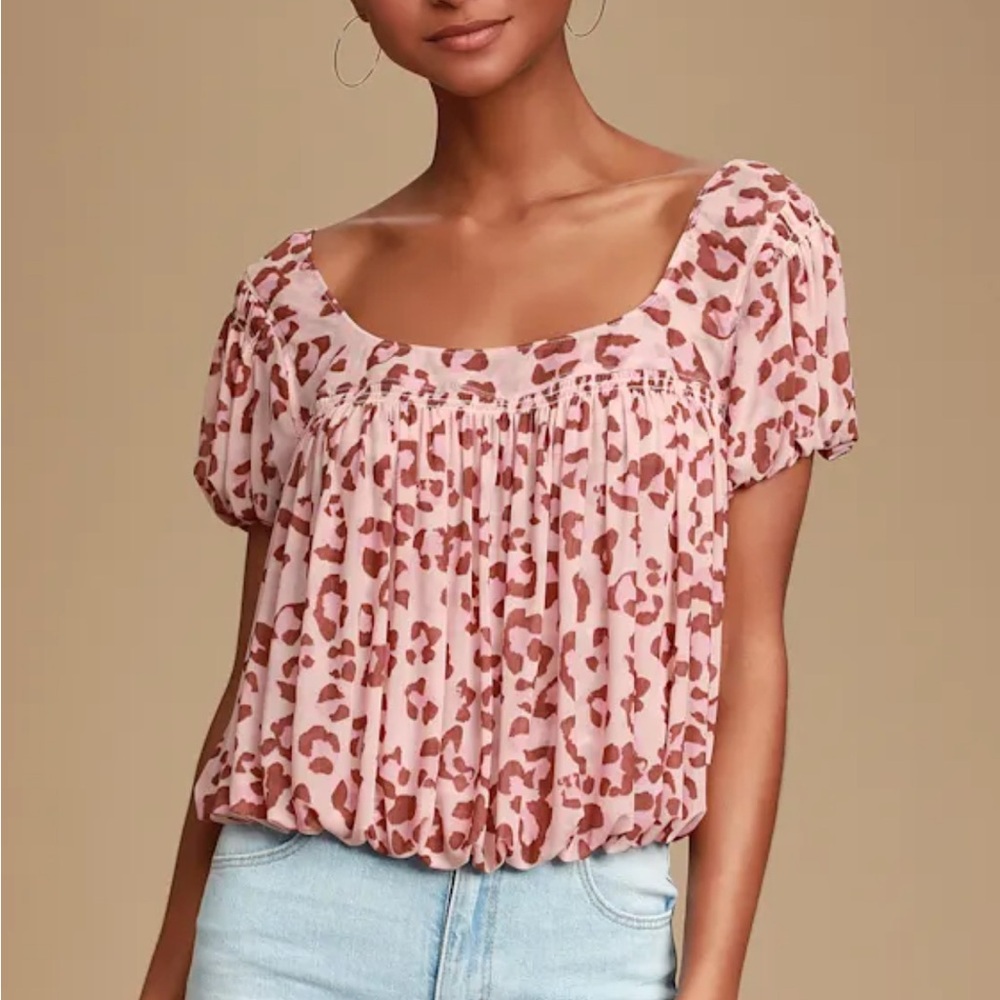 Free People Meg's Blouse Blush Pink Leopard Print Top - size XS